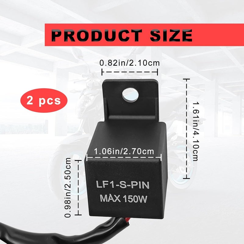 Pleoos ​​ 12V 2-Pin Electronic LED Flasher Relay, Turn Signal Flasher Relay for Motorcycle Fixes Turn Signal Bulbs Hyper Flash (Relay-2Pcs) - Image 2